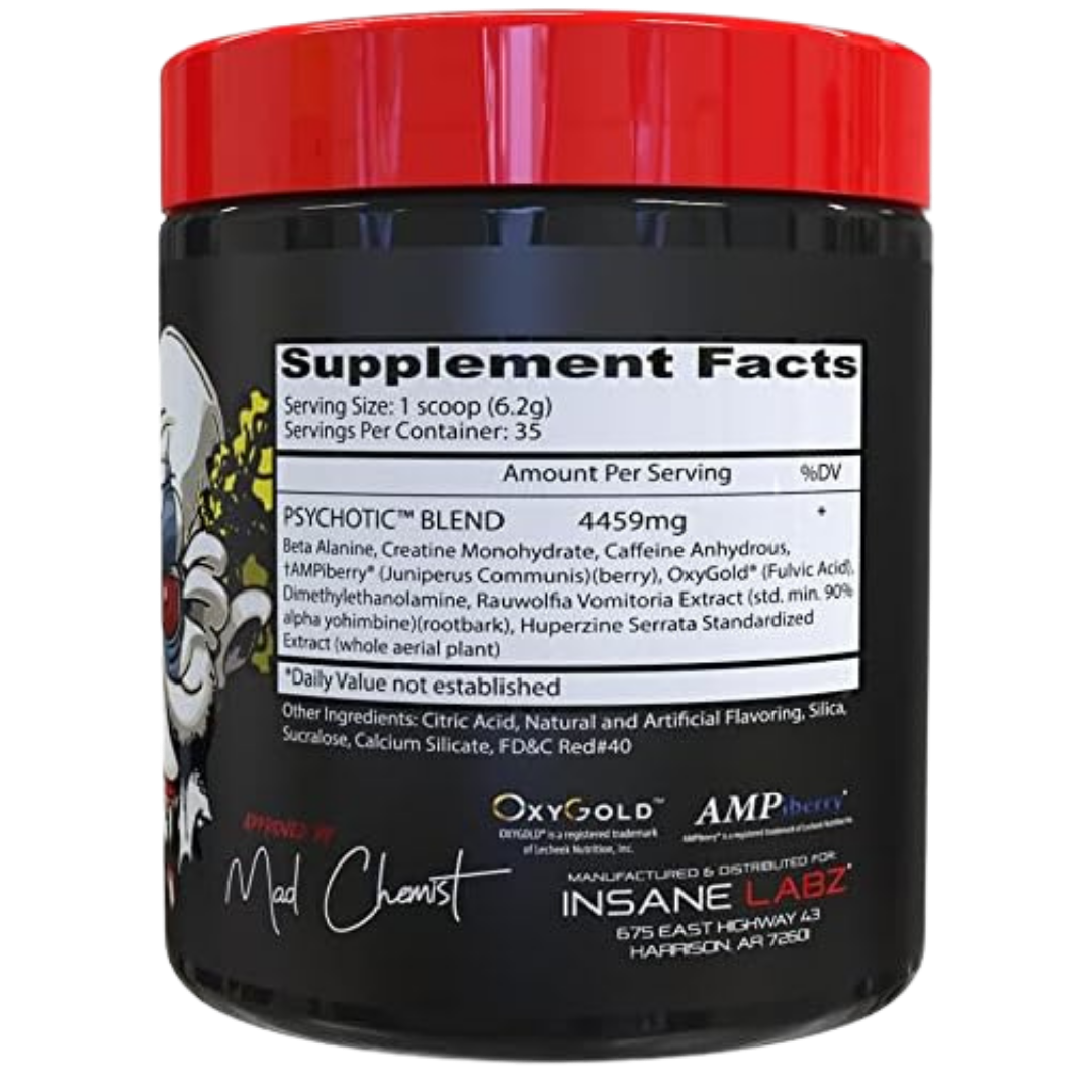 INSANE LABZ PSYCHOTIC, Suplemento Pre-Entrenamiento en Polvo con Alto Contenido de Estimulantes