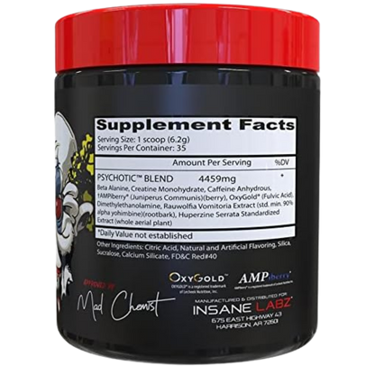 INSANE LABZ PSYCHOTIC, Suplemento Pre-Entrenamiento en Polvo con Alto Contenido de Estimulantes